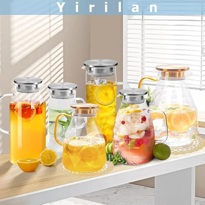 Yirilan Glass Pitcher, 2 Liter(68oz) Water Pitcher with Lid and Spout, Large Pitchers for Drinks, Water Carafe Jug, Beverage Pitchers - Image 7