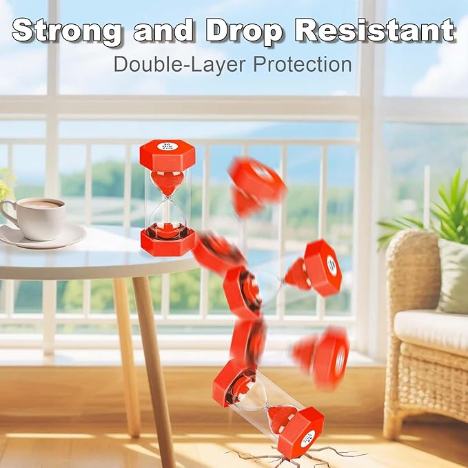 2 Minute Sand Timer Hourglass, Unbreakable Hexagon Plastic Sand Watch Reloj De Arena 2 Minutos, Colorful Hour Glass Sandglass for Toothbrush Classroom Games Kitchen (Red)