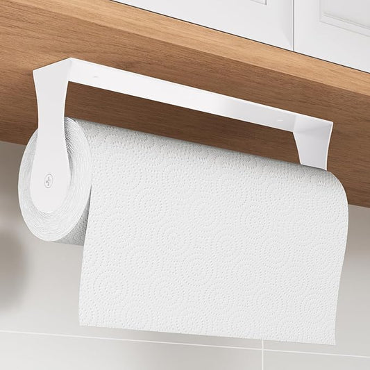 Paper Towel Holder Under Cabinet, White Kitchen Accessories Decor, Wall Mount, White Paper Towel Holder for Bathroom, Stainless Steel, Adhesive or Screws by Awarmhome