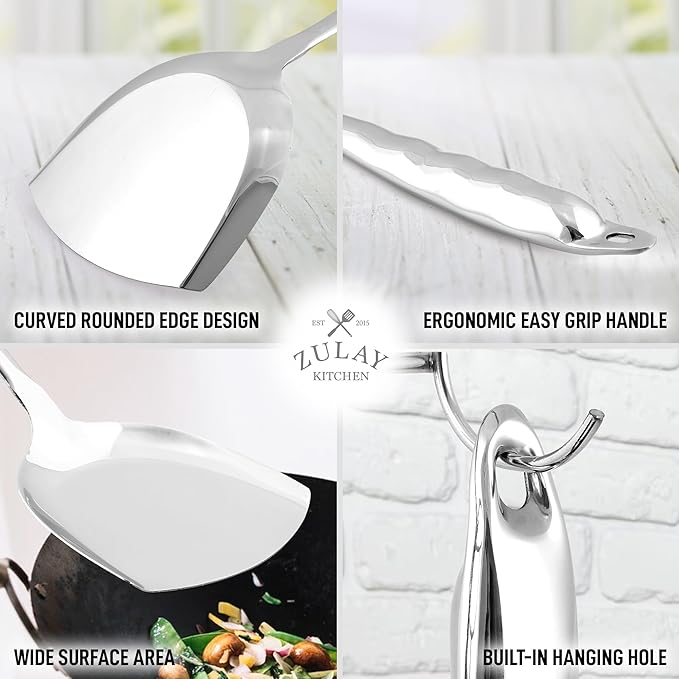 Zulay Kitchen Stainless Steel Wok Spatula - 14.8” Heat-Resistant Metal Turner for Stir-Fry, Sauté & Grilling - Durable, Rust-Proof & Dishwasher Safe Kitchen Utensil for Everyday Use - Image 5