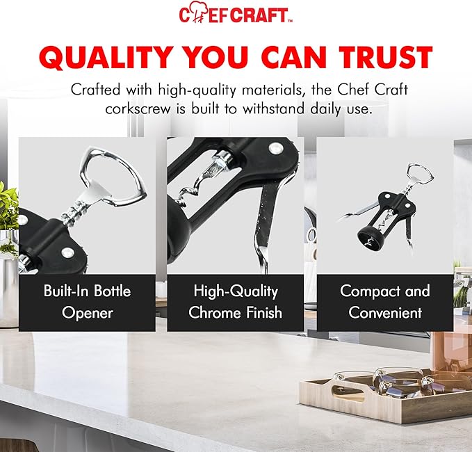 Chef Craft Select Metal Winged Corkscrew, 6.5 inch, Black and Chrome - Image 6
