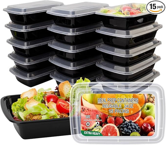 Ezalia 15 Pack Meal Prep Containers Reusable 24oz, Plastic Food Prep Containers, Leakproof To Go Food Containers with Lids, BPA-Free, Microwave/Dishwasher/Freezer Safe by Ezalia