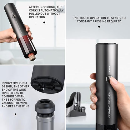 CIRCLE JOY Rechargeable Electric Wine Bottle Opener Set 7-in-1 Aluminum Alloy Wine Gift Set with 2-in-1 Electric Corkscrew & Vacuum Pump, Foil Cutter, Wine Pourer, Charging Base and 2 Wine Stoppers - Image 4