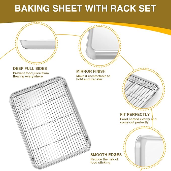 Wildone Baking Sheet with Rack Set (3 Pans + 3 Racks), Stainless Steel Baking Pan Cookie Sheet with Cooling Rack, Non Toxic & Heavy Duty & Easy Clean - Image 4