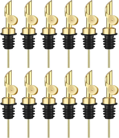 Pafusen 12 Pack Weighted Liquor Pour Spout, Auto Flip Olive Oil Dispenser Spout, Pour Spout for Liquor Bottles, Olive Oil Spout, Bottle Pourers for Alcohol Wine Syrup Home Bar Accessories Gold