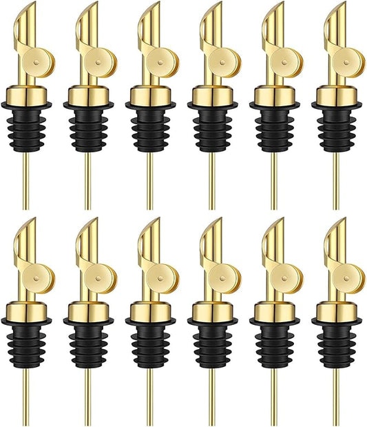 Pafusen 12 Pack Weighted Liquor Pour Spout, Auto Flip Olive Oil Dispenser Spout, Pour Spout for Liquor Bottles, Olive Oil Spout, Bottle Pourers for Alcohol Wine Syrup Home Bar Accessories Gold