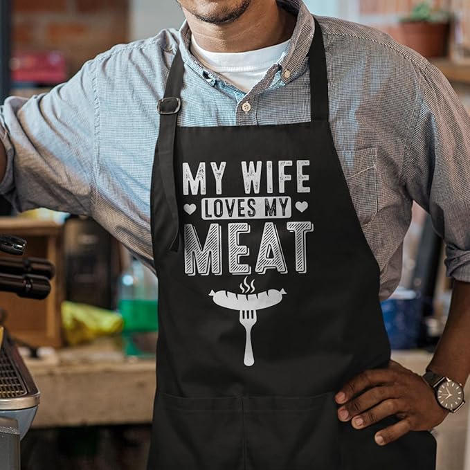 SANDJEST Funny Mens Aprons with Pockets for BBQ Grilling Cooking Grandpa Husband Apron for Birthday Christmas Father's Day