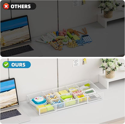 Marbrasse Expandable Desk Drawer Organizer, Mesh Drawer Organizer Tray with 10 Adjustable Compartments, Desk Organizers and Accessories for Office Supplies (Longer Expandable Drawer Organizer-W) - Image 8