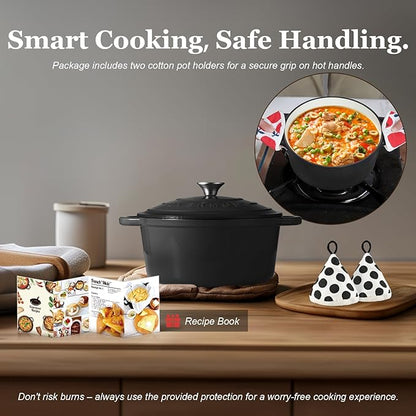 Overmont Enameled Cast Iron Dutch Oven - 5.5QT Pot with Lid Cookbook & Cotton Potholders - Heavy-Duty Cookware for Braising, Stews, Roasting, Sourdough Baking Graphite Gray - Image 6