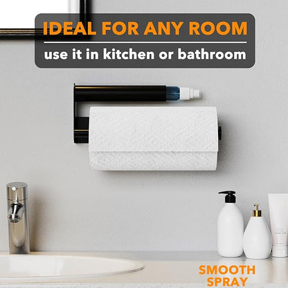 SpaceAid SprayNeat 2 in 1 Paper Towel Holder with Spray Bottle, Under Cabinet Paper Towels Holders with Sprayer Inside, Hanging Wall Mount Papertowels Roller for Kitchen (Black)