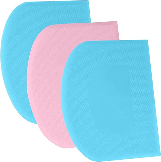 SURDOCA Dough Scraper Bench Scraper - 3P 8.3x5.5" Plastic Flexible Bowl Scraper, Sharp Edge & Angles Cake Scraper. Non-Slip Bakeware Decorating Tools Sculpting & Modeling Tools - Blue+Pink+Blue by SURDOCA