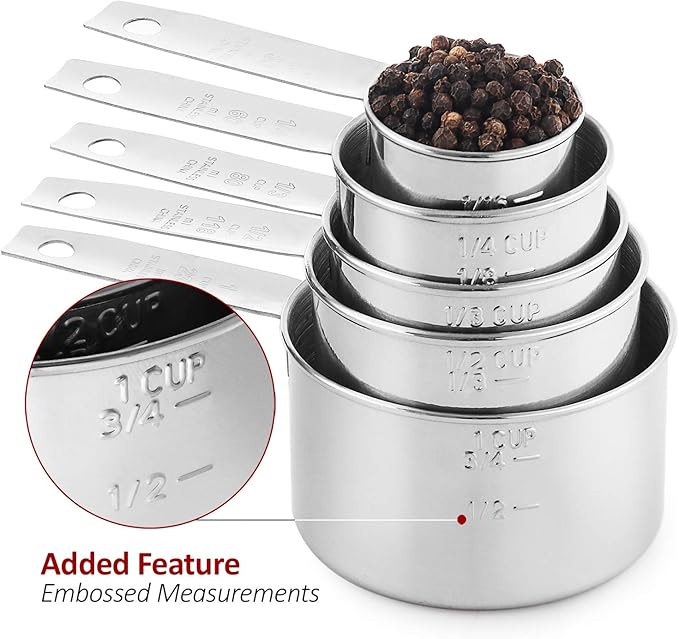 Stainless Steel Measuring Cups, Laxinis world 5 Piece Stackable Measuring Set (1) - Image 4