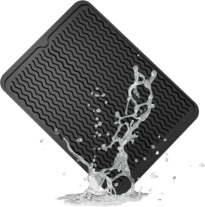 ZLR Silicone Dish Drying Mat for Kitchen Counter, Eco-Friendly Fast Dry Dish Mat, Easy Clean Multi Usage Drying Matt, Heat Resistant Trivet, 12" x 16" Large, Black by ZLR