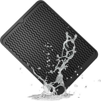 ZLR Silicone Dish Drying Mat for Kitchen Counter, Eco-Friendly Fast Dry Dish Mat, Easy Clean Multi Usage Drying Matt, Heat Resistant Trivet, 12" x 16" Large, Black by ZLR