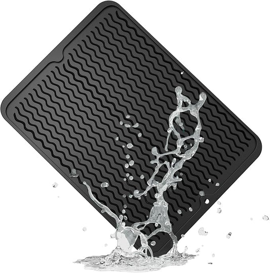 ZLR Silicone Dish Drying Mat for Kitchen Counter, Eco-Friendly Fast Dry Dish Mat, Easy Clean Multi Usage Drying Matt, Heat Resistant Trivet, 12" x 16" Large, Black by ZLR