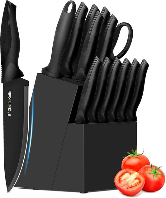 XANAPON Knife Set, 14 Pieces Kitchen Knife Set, High Carbon German Stainless Steel, Dishwasher Safe Cutlery with Sharpener, Black by Xanapon