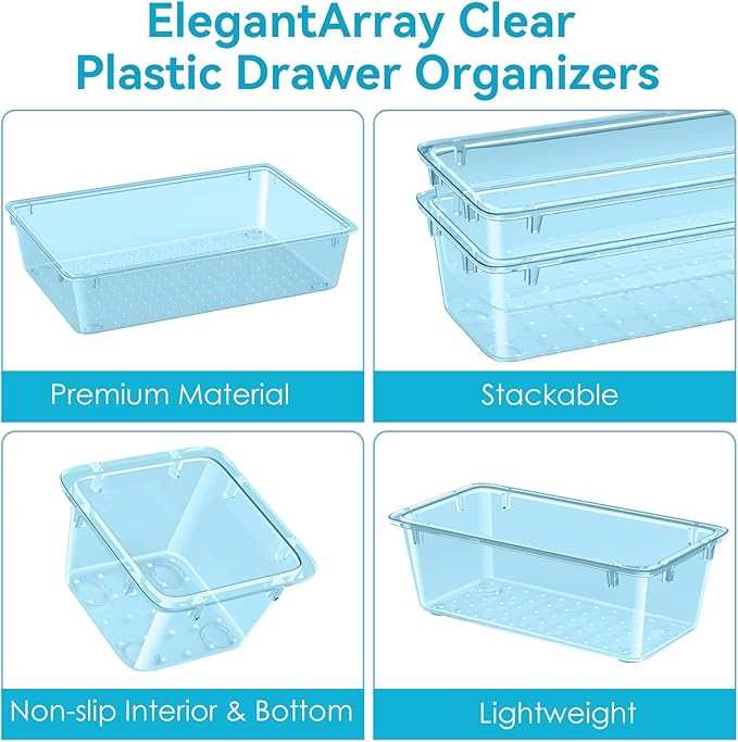 ElegantArray 12-Piece Drawer Organizer Set, 4 Sizes Versatile Plastic Vanity Organizer for Makeup, Stationery, Gadgets, in Kitchen, Bathroom, Office, and Bedroom, Sea Blue - Image 3
