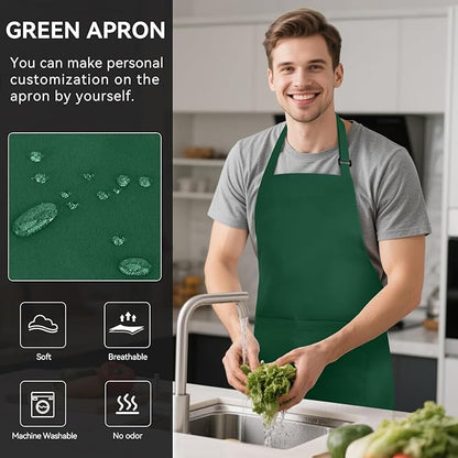 NLUS 2 Pack Kitchen Aprons with 2 Pockets for Women Men, Chef Aprons for Baking BBQ Cooking, Green - Image 2