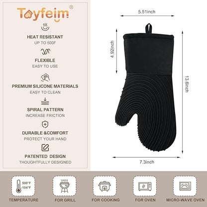 Silicone Oven Mitts-13.6 in Extended Oven Mitts Heat Resistant 500F, Oven Gloves with Soft Liner Good Grippy BPA-Free Easy to Clean Flexible-Oven Mits Set for Cooking Baking Grilling BBQ - Image 5