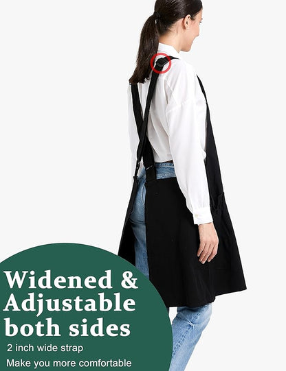 Cozy Adjustable Cross Back Aprons for Women with Pockets Cotton Linen Cooking Kitchen Baking