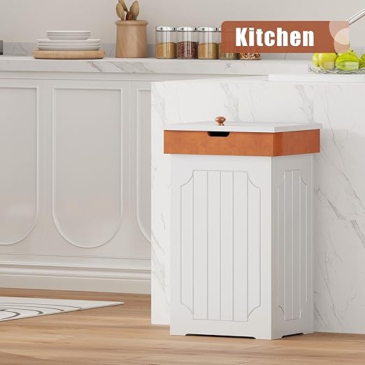 Function Home Trash Can Cabinet, 13 Gallon Kitchen Garbage Can, Wood Recycling Trash Bin, Freestanding Dog Proof Trash Can, Farmhouse Trash Cabinet with Lid for Home Kitchen Bathroom, White - Image 2