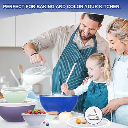 Greentainer Plastic Mixing Bowls with Lids Set for Kitchen, 6 Set Nesting Bowls for Mixing, Baking, Prepping, Cooking and Serving Food, Mixing Bowls Dishwasher, Microwave Safe