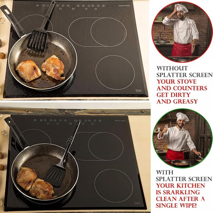 Grease Splatter Screen for Frying Pan 13 inch - Stops 99% of Hot Oil Splash - Protects Skin from Burns - Splatter Guard for Cooking - Iron Skillet Lid Keeps Kitchen Clean, includes Silicone Spatula - Image 4