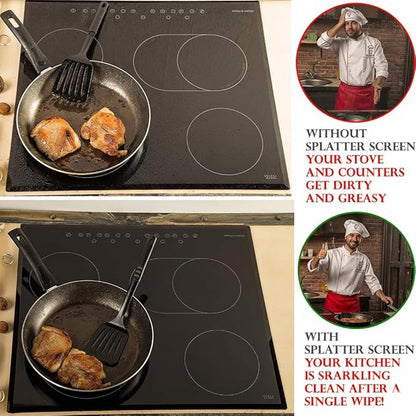 Grease Splatter Screen for Frying Pan 13 inch - Stops 99% of Hot Oil Splash - Protects Skin from Burns - Splatter Guard for Cooking - Iron Skillet Lid Keeps Kitchen Clean, includes Silicone Spatula - Image 4
