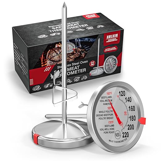 AWLKIM 2 Pack Analog Probe Meat Thermometer, NSF Certified, No Battery Needed, 2.5-in Extra-Large Dial, 120-220°F Read Range, Oven Safe up to 500°F, Bimetallic Stem for Cooking, Roasting, Turkey by AWKLIM