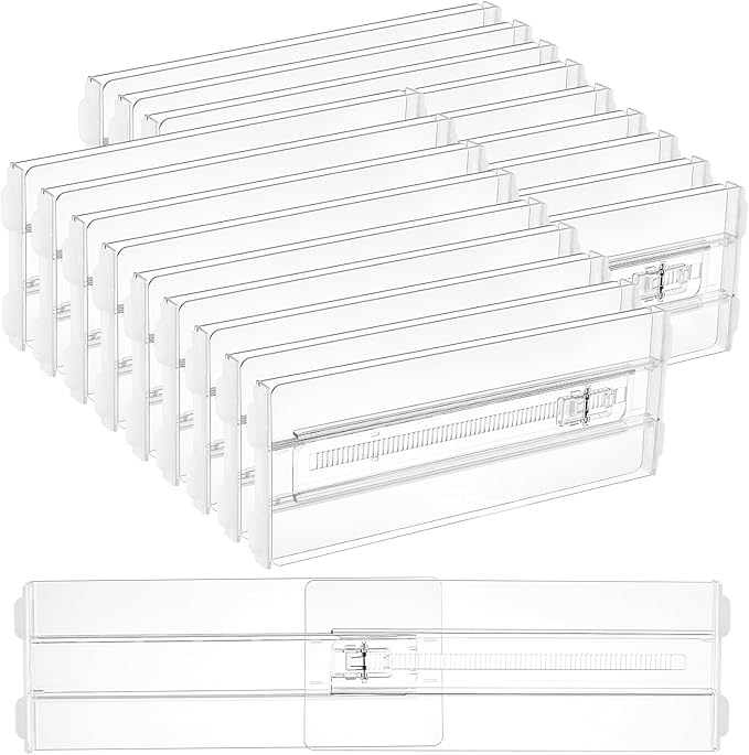 Vtopmart 18 Pack Drawer Dividers for Clothes, 4" High 10.2"-16.5" Adjustable Expandable Dresser Drawer Organizer, Clear Plastic Separators for Dresser, Baby Clothing, Underwear, Cosmetic, Toiletries by Vtopmart