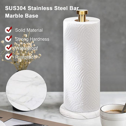 NearMoon Standing Paper Towel Holder, Kitchen Paper Towel Tissue Holder- for Bathroom Kitchen Countertop, Standard or Jumbo-Sized Roll Paper (with Marble Base, Brushed Gold) - Image 4