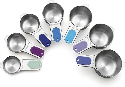 Spring Chef Magnetic Stainless Steel Measuring Cups, Patented, Kitchen Tools with Easy to Read Markings for Measuring Dry or Liquid Ingredients, Set of 7, Winter Frost by SpringChef
