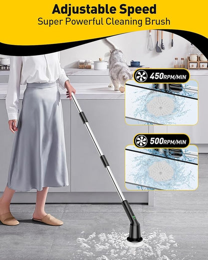 Electric Spin Scrubber for Cleaning Bathroom, Shower Scrubber Rotary Floor Brushes with IPX7 Waterproof & 2 Speed, 3 Brush Heads, Bathroom Cleaning Supplies for Toilet Shower Tub Sooty