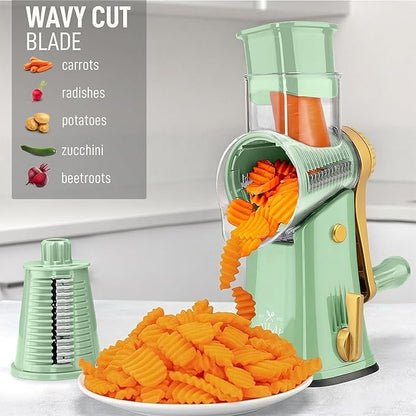 Zulay Kitchen Rotary Cheese Grater 5 Blade Cheese Shredder - Manual Hand Crank Cheese Grater With Reinforced Suction & 5 Interchangeable Drums - Easy to Use, Vegetable Chopper Round Mandoline Slicer - Image 4