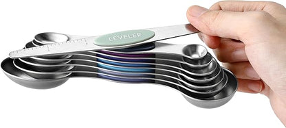 Spring Chef Stainless Steel Magnetic Measuring Spoons Set of 8 with Leveler, Dual Sided Metal Teaspoon & Tablespoon Measuring Spoons, Nesting Kitchen Gadgets for Baking & Cooking - Winter Frost - Image 8