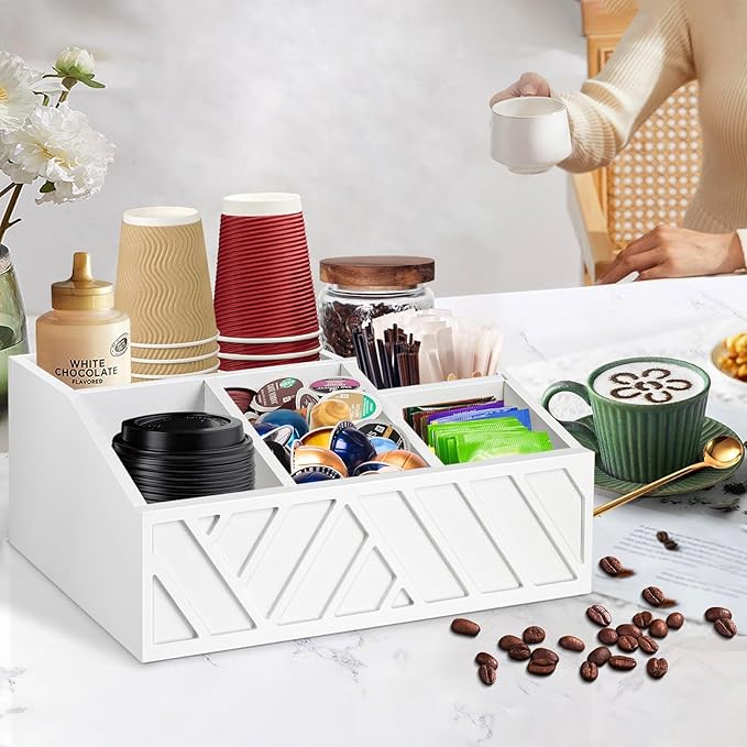 ugiftt Coffee Station Organizer for Counter, Wood Pods Holder Storage Basket, Tea Condiment Storage Organizer, Rustic Coffee Bar Decor for Accessories Organizer - Image 6