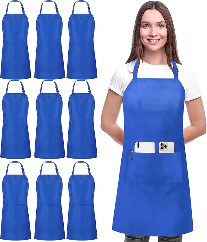 Utopia Kitchen 10 Pack Bib Apron Adjustable with 2 Pockets, Water and Oil Resistant, Cooking Kitchen Chef Apron for Women Men by UTOPIAKITCHEN