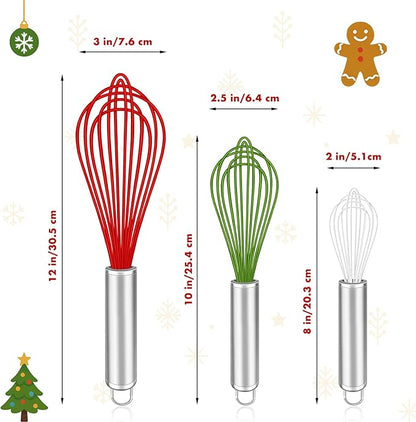 OYV Christmas Whisk Set – 3 Sizes (12”, 10”, 8”) – Holiday Red, Green & White Stainless Steel Whisks for Baking, Cooking & Mixing, Christmas Gift for Bakers & Home Chefs - Image 5