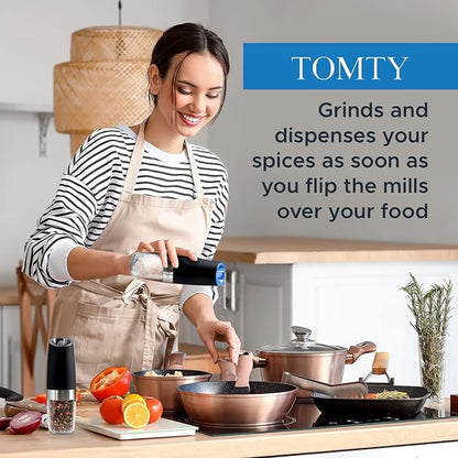 Gravity Electric Salt and Pepper Grinder Set White Elephant Gifts for Women Who Have Everything Grilling Men Kitchen Gadgets Housewarming Holiday Cooking Adults Idea Battery Operated Shakers Automatic - Image 2