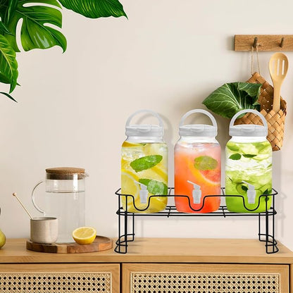 Tanlade 3 Pcs Plastic Drink Dispenser with Stand Beverage Dispenser with Sturdy Metal Base Juice Dispensers for Parties Lemonade Jar Spigot for Weddings Countertop, Each 1 Gallon(White)