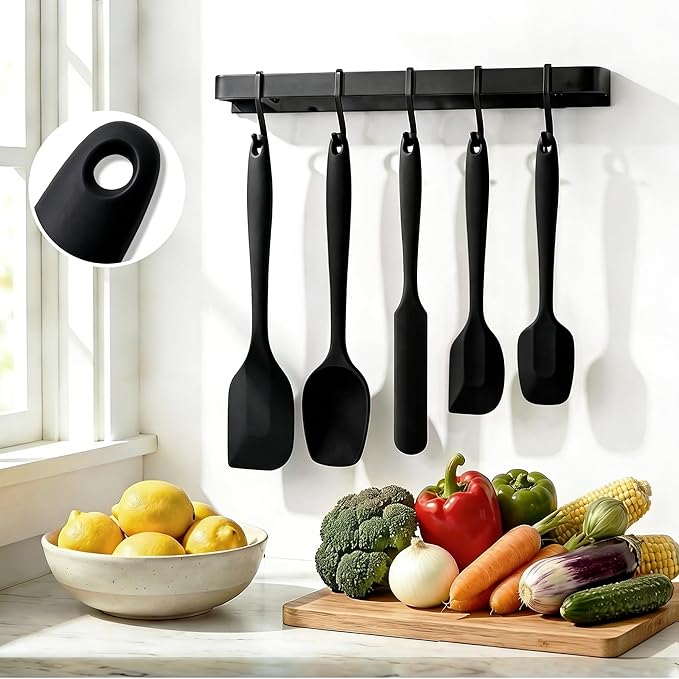 5 Pieces Silicone Spatula Set BPA Free Non Stick Rubber Spatula Heat Resistant Set Ideal for Baking Cooking Mixing Dishwasher Safe Kitchen Tools Black - Image 6