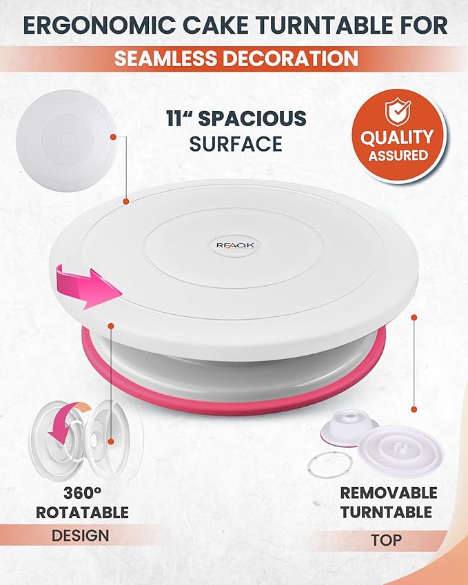 RFAQK 700PCs Cake Decorating Kit with Baking Supplies - Cake Turntable for Decorating with Baking Pans, Leveler, 24 Numbered Piping Tips, 2 Spatulas, Fondant Tools, Video Course, Pattern Chart & More - Image 4