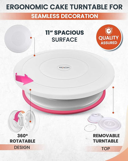 RFAQK 700PCs Cake Decorating Kit with Baking Supplies - Cake Turntable for Decorating with Baking Pans, Leveler, 24 Numbered Piping Tips, 2 Spatulas, Fondant Tools, Video Course, Pattern Chart & More - Image 4