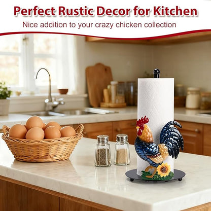 Rooster Paper Towel Holder Countertop - Sunflower & Chicken Farmhouse Kitchen Decor and Accessories, Rustic Housewarming Gift for Rooster & Farmhouse Enthusiasts, Weighted Base - Image 3