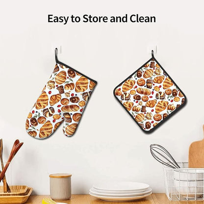 Oven Mitt and Pot Holders Sets - Food Oven Gloves Hot Pads Set of 2 Bread Kitchen Mitts for Cooking BBQ Baking Grilling - Image 6
