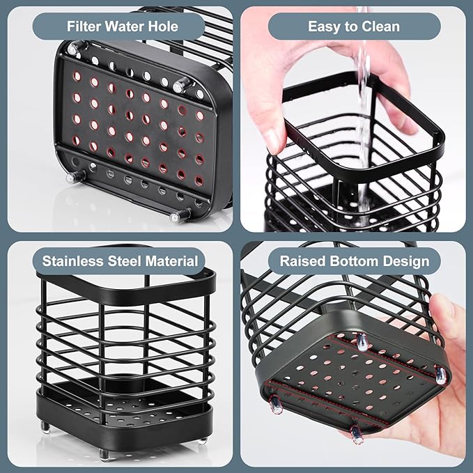 Utensil Holder, Stainless Steel Utensil Drying Rack for Kitchen Counter, Silverware Cutlery Flatware Holder Forks, Knives, Spoons, Chopsticks Organizer (Black) - Image 4