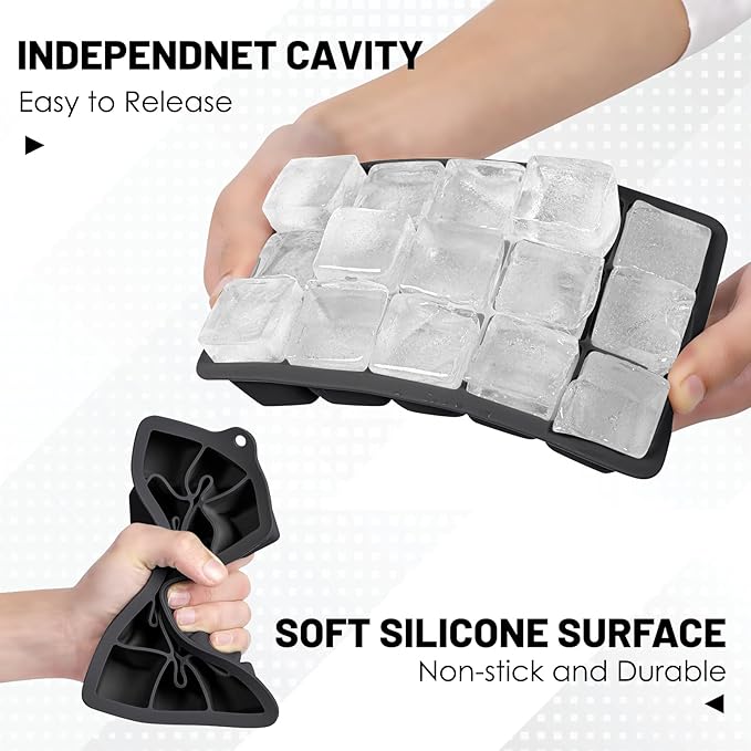 Silicone Ice Cube Trays 3Packs, Easy Release Ice Cube Molds with Lid, Freezer Stackable Ice Maker for Whiskey, Baby Food, BPA Free (Black) - Image 5