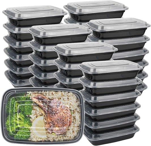 Reusable Food Prep Containers, 50-Pack 24 OZ Plastic Containers with Lids For Meal Food Prepping - Durable Food Storage Containers Lunch Boxes- Stackable, Meal Dishwasher Safe by IUM%C3%89