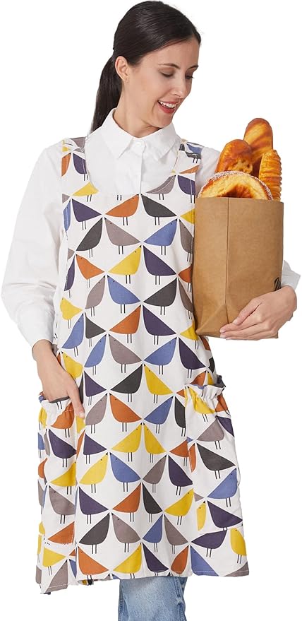 Cozy Adjustable Cross Back Aprons for Women with Pockets Cotton Linen Cooking Kitchen Baking