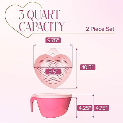 Paris Hilton Heart Bowl & Colander Set, Nesting 2-Piece Design with 3-Quart Capacity, Dishwasher Safe, Made without BPA, Pink - Image 5